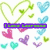 Pixelated icon with two distinct sections: left side features colorful hearts and text, right side shows a silhouette holding a lacrosse stick against pink background.
