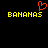 Pixelated yellow text 'BANANAS' appears twice on a black background, with a red pixel-art heart above the left instance.