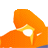 Pixelated orange abstract shape with white and yellow highlights against a gray background.