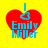 Red heart-shaped icon with blue text "I Emily Miller" on yellow background, showing pixelated animation changes