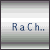 Pixel art contact sheet showing a female character with long brown hair in various poses across five frames, surrounded by text phrases like "Rach.." and "Single.. Sexy.." on a gray striped background.