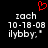 Red heart symbol above text reading 'zach', '10-18-08', and 'ilybby.' on black background with pixelated font.