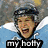 Pixelated image of a hockey player in blue jersey with text 'my holly' and 'sweatin', alongside penguin-themed graphics.