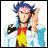 A pixelated anime-style character with blue and pink hair in a white jacket over red and yellow clothing, next to "Anime IM" text on black background.