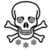 Black-and-white skull and crossbones icon with three small circular dots below the bones, displayed in a