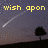 Pixelated animation of a shooting star over a tree silhouette against a dark sky, with yellow text changing across frames.