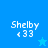 Pixelated blue background with "Shelby <33" text and a star symbol in two states: one with a light blue star, one with a darker blue star.