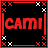 Four identical square arranged in a , each containing the word 'CAMI' in bold red or white pixelated text on black background with red and white decorative border elements