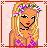 Pixel art buddy icon featuring a blonde woman with flower crown and purple dress next to blue text reading "Blonde Is Beautiful" on pink background.
