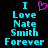 Pixelated cyan text reads 'I Love Nate Smith Forever' with a pink heart symbol replacing the word 'love', displayed on black background.
