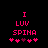 Pixelated pink text and symbols on black background with animated heart sequence.