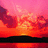 Pixelated sunset scene with orange and pink sky over water, split into four quadrants containing text fragments.