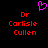 A static pixel art image with a black background, red text reading "Dr Carlisle Cullen" on both sides, and a pink heart symbol above the text.