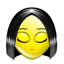 Yellow emoji face with closed eyes, black shoulder-length hair, and a small 'Z' symbol near the head in four positions
