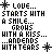 A contact sheet of 6 animated frames showing a pixel art quote about love with color variations in text and small heart symbols, arranged in a 3x2 grid on a gray background.