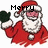 Santa Claus in red suit with white trim waves while text above changes from 'Merry' to 'Christmas'.