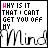 25 identical pixel-art icons with text "WHY IS IT THAT I CAN'T GET YOU OFF MY MIND" in black, green, and pink lettering on white background