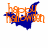 Animated orange 'happy Halloween' text with a blue bat silhouette shifting position across frames on a white background.