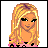 Pixelated cartoon-style icon of a blonde woman with green eyes and pink lips, wearing a black-and-pink top, displayed in the top-left frame of a 2x2 contact sheet with solid color backgrounds.