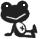 Two static frames of a pixelated black frog-like mascot with white eyes and mouth, displayed side-by-side on a gray background.
