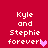 Red background with white pixelated text reading "Kyle and Stephie forever!" accompanied by a pink heart symbol.