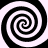 Four black-and-white spiral patterns arranged in a , each spiral rotating clockwise with alternating black and white bands