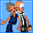 Pixel art of two elderly figures dancing on a blue background with text "I WANNA GROW OLD WITH YOU" in black and white block letters.