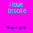 Pixelated cyan text 'ilove brooke' on bright pink background with blue and purple heart symbols below.