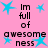 Pink background with blue star shapes and black text reading "Im full of awesomeness" arranged in a pattern