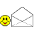 Animated sequence of yellow smiley faces interacting with white envelopes on gray background, showing mouth expressions and envelope states.