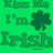 Green and white pixelated icon with 'Kiss Me I'm Irish' text and shamrock symbols, featuring animated shamrock movement.