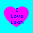 Four identical pink heart-shaped icons with blue text "I Love Leah" on a bright cyan background, arranged in a