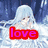 Four anime-style characters with text overlays: light blue hair with 'love', dark hair with red bow and 'hate', brown hair with 'ashley', and empty space.