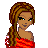 Pixel art of a female character with brown braided hair wearing red off-shoulder top and blue jeans, holding red bag; adjacent partial figure in matching outfit with pink text "AMER-ICAN ANGEL".