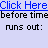 Animated sequence showing blue 'Click Here' links above black text reading 'before time runs out:' with decreasing numbers and a final 'Sike!' message.