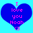 Two identical blue heart-shaped icons with pink text reading "I love you Noah" and a small pink symbol at the bottom, set against a light blue background.