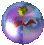 A spherical icon with purple and blue gradient background, yellow and red abstract shapes, and a bright white light spot shifting position across frames.