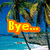 A beach scene with palm trees and blue water, featuring changing text overlays and a static gray