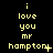 Yellow pixelated text on black background reads "i love you mr hampton" with punctuation variations across three of repeated text