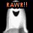Four ghost-shaped figures with varying expressions and text overlays on a black background.