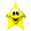 Yellow star-shaped character with white eyes and red mouth in multiple poses against gray background.