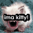 Four white fluffy cats on a blue background with text overlays; two cats have text above their heads, two have text below their mouths.