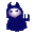 Pixelated devil icon with dark blue robe, white face, and black horns in nine positions showing varied hand gestures