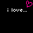 Black background with white text 'i love...' on both sides and a pink pixelated heart symbol above the left text.