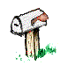 Two pixelated mailbox icons on wooden posts with green grass, one with a closed flag and the other with a raised flag.