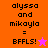 Pixelated text and star symbols on colored backgrounds; orange and pink display 'alyssa and mikayla = BFFLS!' with a pink star, while purple and pink show the same text with an orange star