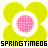 four and four of identical pixelated flowers with yellow petals, white rings, and pink centers, each containing a horizontal text string
