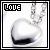 A contact sheet of seven animated frames showing a silver heart-shaped pendant on a chain with the word LOVE in pixelated text, each frame displaying slight variations in the heart's orientation and reflection.