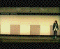 Animated sequence showing a person with light-colored hair singing into a microphone across with varying background elements