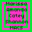Four identical pixelated display stacked names over layered pink and green squares with black text